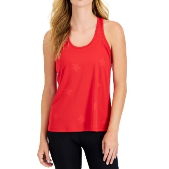 Ideology Women's Racerback Tank Top, shirt w/ Star Pattern licorice red, new - Picture 6 of 11